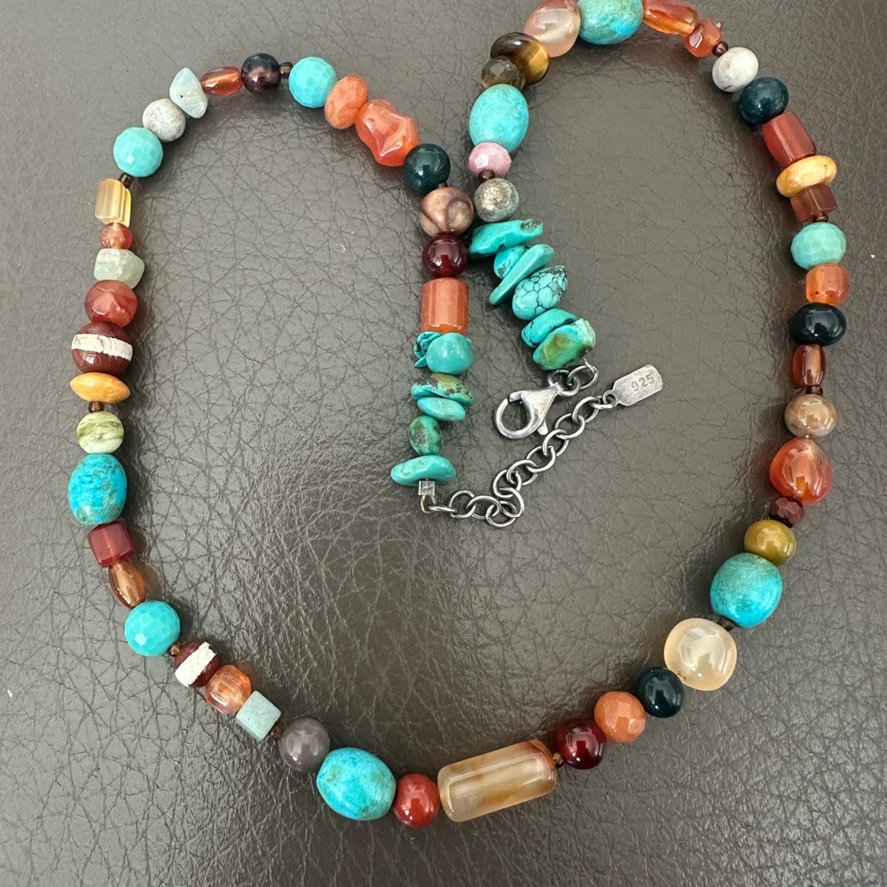 Vintage Peyote Bird Multi Stone  Beaded Necklace Treasure